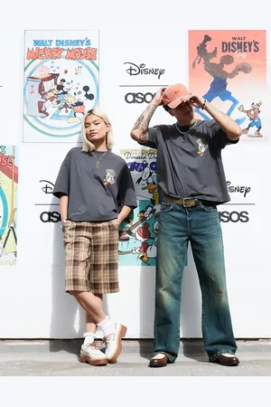 ASOS Disney unisex oversized boxy t-shirt with Donald Duck chest print in washed black