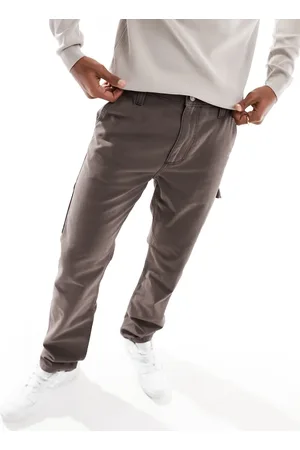 ASOS Straight leg canvas carpenter trousers in washed