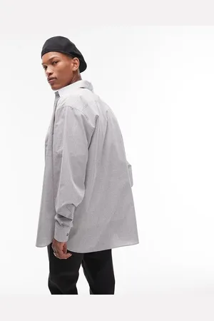 Topman Long sleeve super oversized fit grid check shirt in