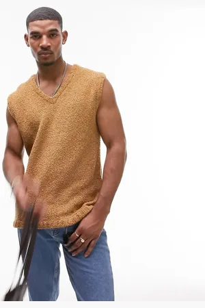 Topman Knitted tank with texture in tan