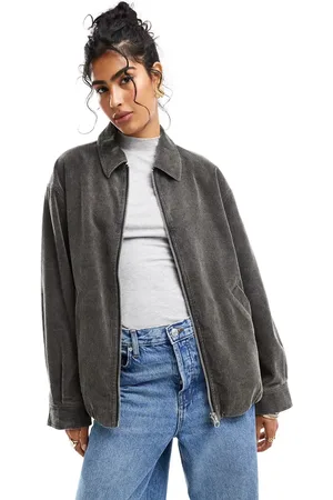 ASOS Cord washed harrington jacket in charcoal