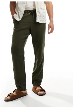 Threadbare Cotton linen trousers with elasticated waist in khaki