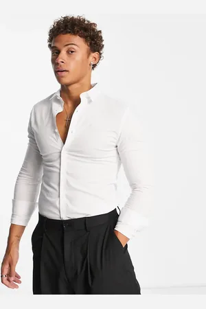 New Look Long sleeve muscle fit poplin shirt in