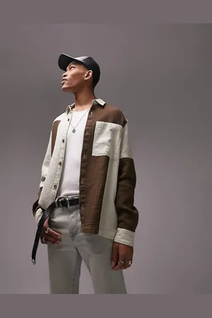 Topman Long sleeve relaxed fit cut and sew waffle shirt in stone