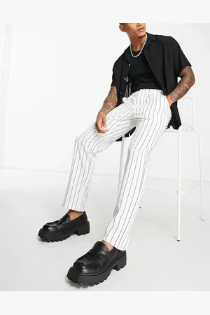 Liquor N Poker Relaxed fit suit trousers in off with vertical pinstripe