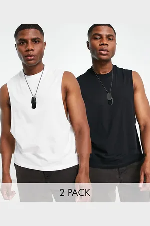 ASOS 2 pack relaxed vest with dropped armholes in black and white