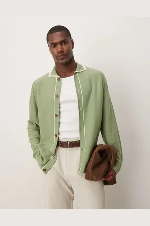 ASOS Relaxed fit button up knitted polo shirt in light green