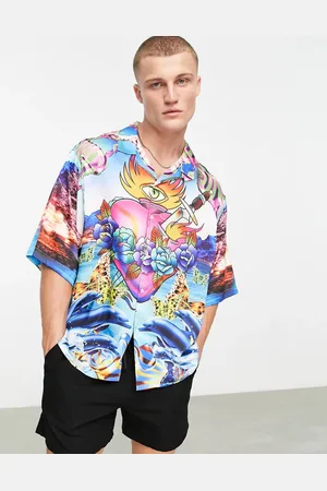 ASOS Dropped shoulder oversized revere shirt with bright placement print