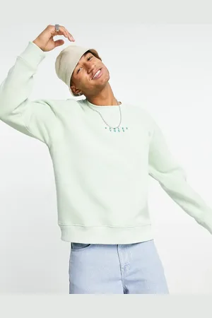 Topman Oversized sweatshirt with parlez vous embroidery in sage