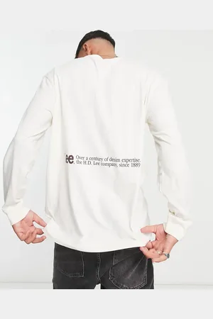 Lee Front & back logo print loose fit long sve top in ecru