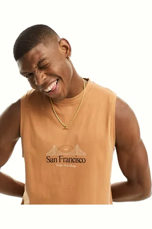 ASOS Relaxed fit vest in with San Francisco print