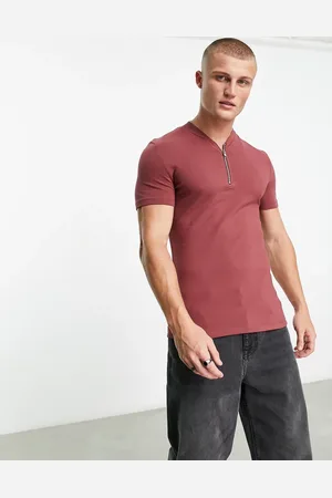 ASOS Muscle smart t-shirt with zip in burgundy