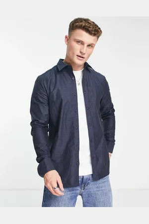River Island Long sleeve herringbone shirt in