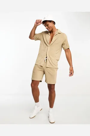 JACK & JONES Intelligence co-ord loose fit towelling shorts in beige