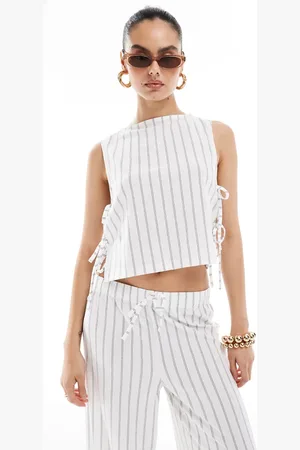 ASOS Co-ord boxy top with tie sides in natural stripe