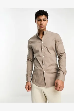 ASOS Skinny fit shirt with grandad collar in taupe