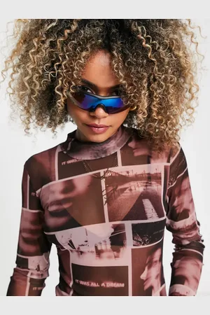 JJXX High neck mesh top in newspaper print