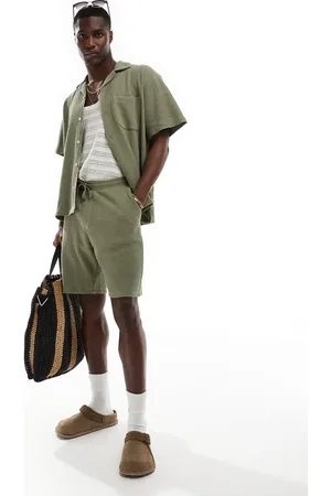 SELECTED Co-ord waffle shorts in khaki