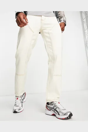 Liquor N Poker Straight leg denim jeans in off white with carpenter panels