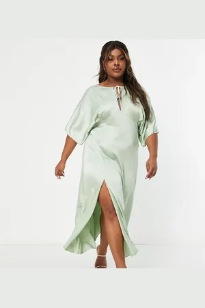 ASOS ASOS DESIGN Curve panelled satin midi dress with keyhole in sage