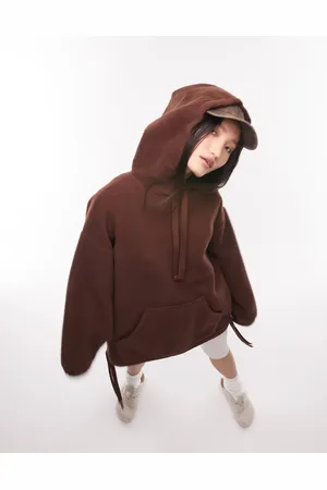 Topshop Borg oversized hoodie in chocolate