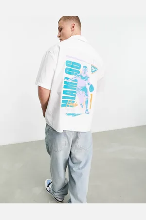 ASOS Boxy oversized revere shirt in with basketball back print