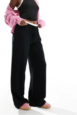 ASOS Contrast waistband wide leg trouser in