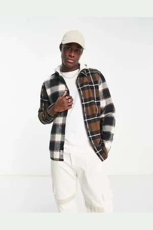 Hollister Jersey hoods spliced check overshirt in black/
