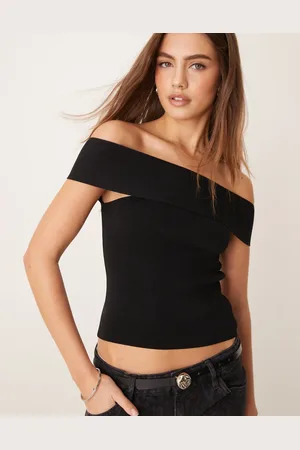 Gina Tricot Compact knitted top with off shoulder detail in
