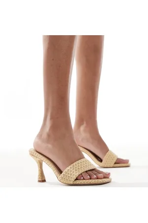 4th & Reckless Open toe woven mid heeled sandals in beige