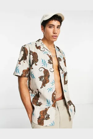 Only & Sons Short sleeve tiger print shirt in silver