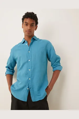 MANGO Linen mix long sleeve shirt in aqua