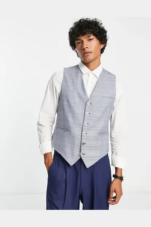 Shelby & Sons Earlswood slim fit single breast check waistcoat in grey