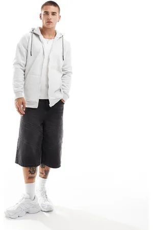 Brave Soul Zip hoodie with rope drawcord in grey