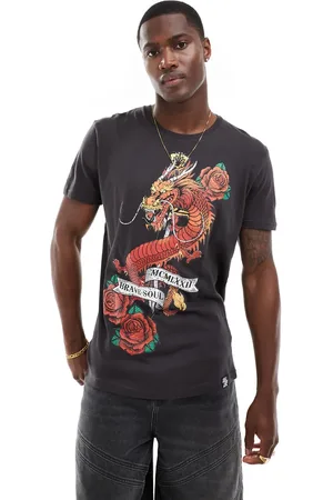 Brave Soul Crew neck t-shirt with graphic print in charcoal