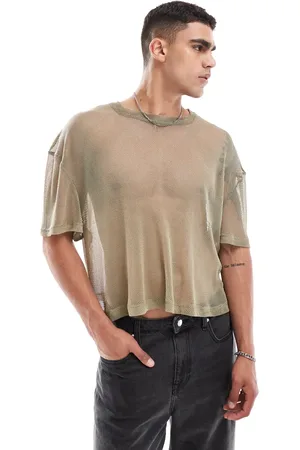 ASOS Boxy oversized t-shirt in open mesh in beige