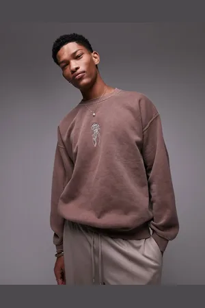 Topman Oversized fit sweatshirt with hand rose embroidery in washed