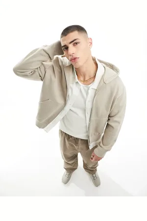 ASOS Heavyweight oversized zip through hoodie in beige