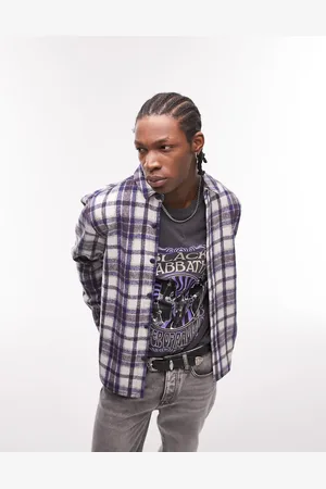Topman Long sleeve regular flannel check shirt in purple and blue