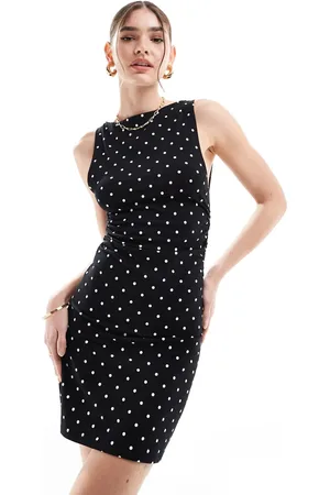 ASOS Boat neck mini dress with ruched sides in spot