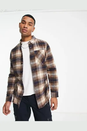 Threadbare Check overshirt in brown and