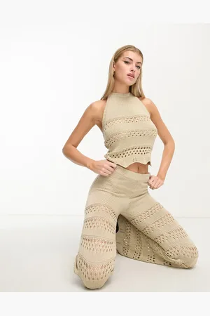 Urban classics Co-ord crochet halterneck top in bronze