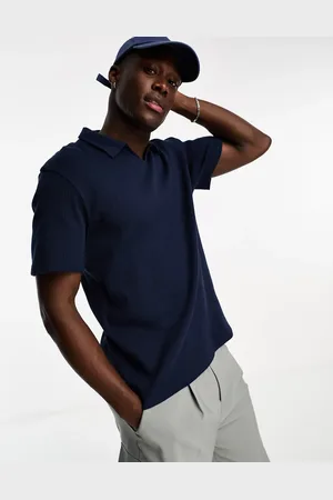 ASOS Ribbed revere polo in navy
