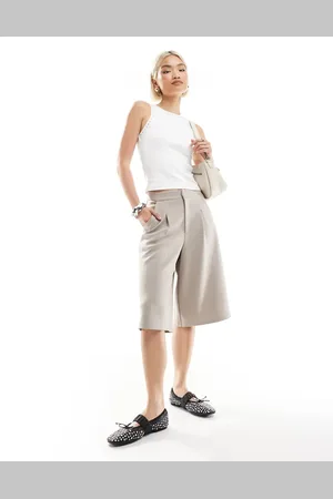 ASOS Jersey twill wide leg bermuda short in stone
