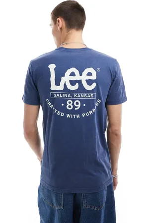 Lee Wavy print logo t-shirt with back print in dark blue