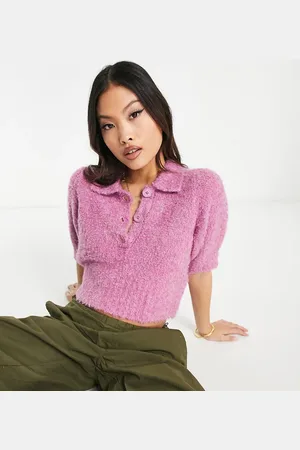 VERO MODA Fluffy button through knitted top in
