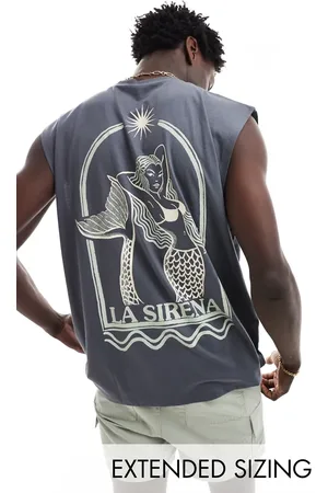 ASOS Oversized tank vest in with mermaid back print