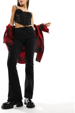 ONLY Blush lace up front flared jeans in washed