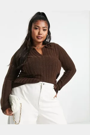 ASOS ASOS DESIGN Curve open collar rib jumper in