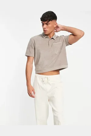 ASOS Cropped relaxed polo t-shirt in beige towelling